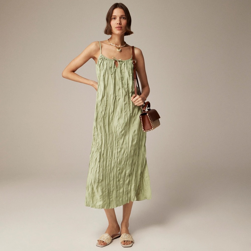 New sage Green Crinkle Side Slit Dress